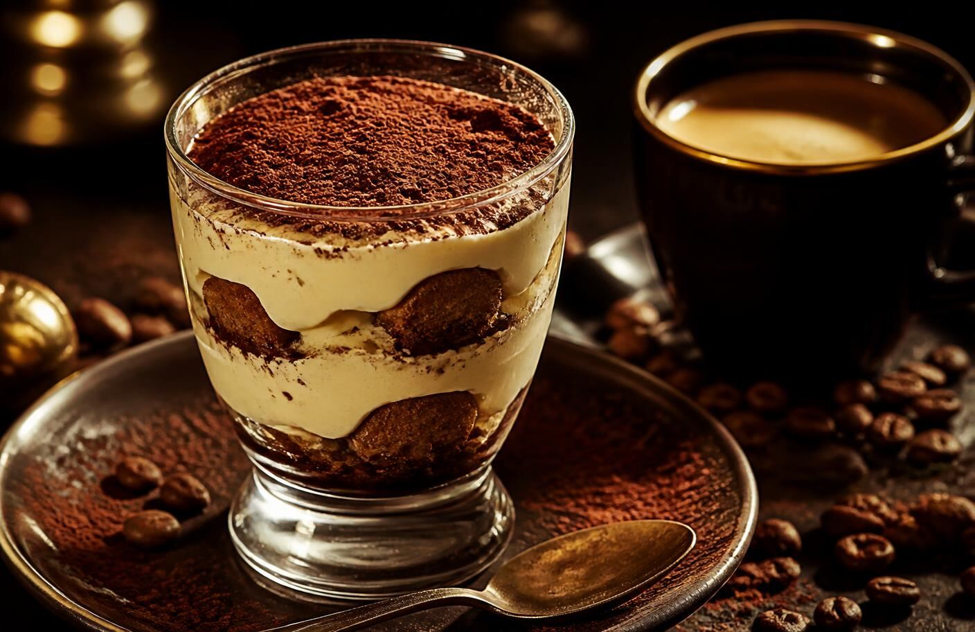 Tiramisù proteico em taça com café espresso